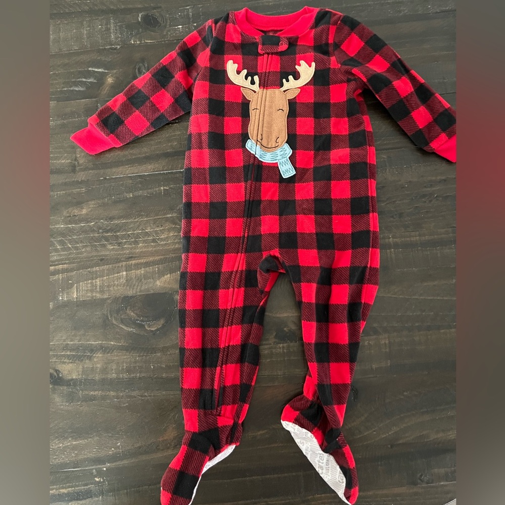 Carters Christmas Plaid Moose Pajamas 12 Months